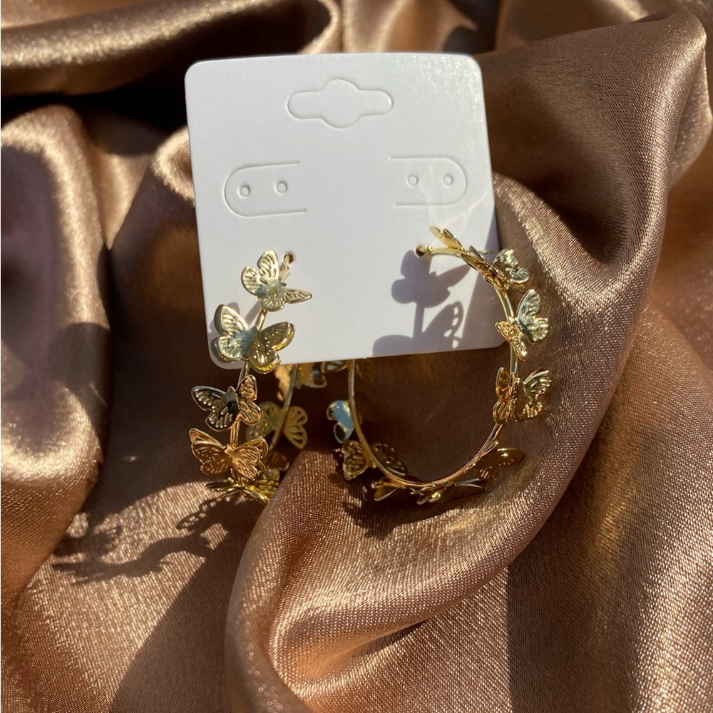 14k Gold Plated Butterfly Hoops